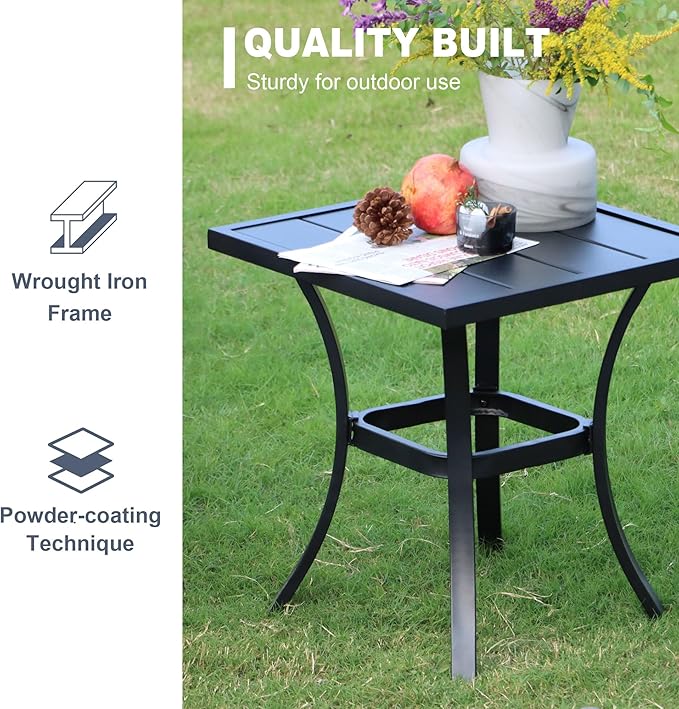 VICLLAX 18" Outdoor Side Table Small Patio End Table Square Bistro Coffee Table, Black
