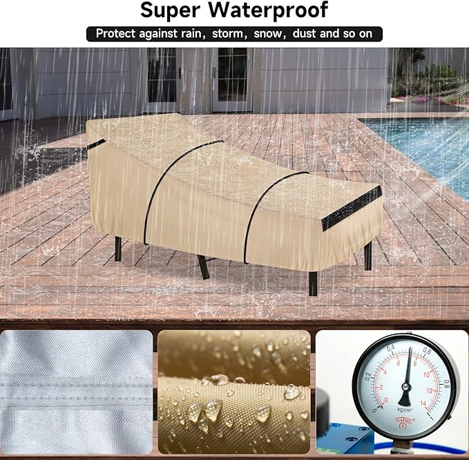 NEVERLAND Waterproof Patio Lounge Chair Cover, Outdoor Chaise Lounge Covers with Heavy Duty Material, 420D Waterproof Outdoor Chairs Cover 82L x 57W x 32H inch Golden