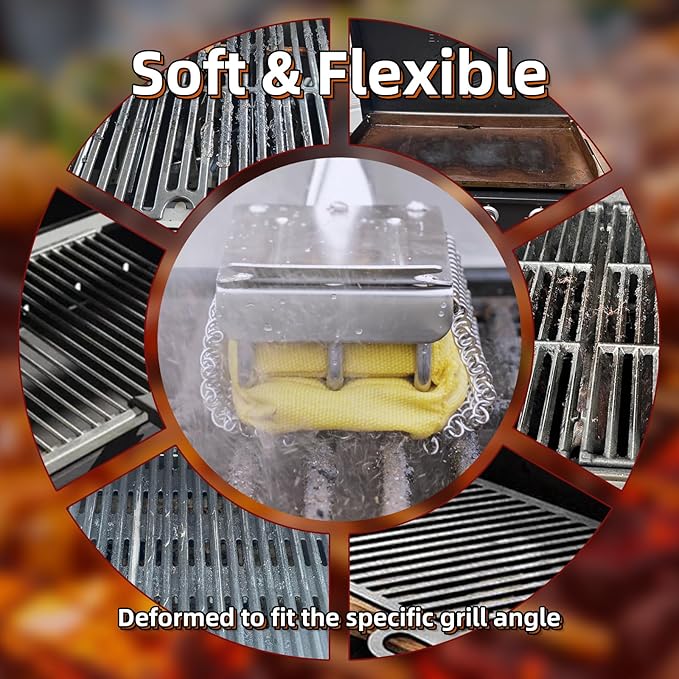 HOUSE AGAIN Grill Brush Bristle Free with Scraper, Safe Steam Cleaned Replaceable Head Fire Resistant Grill Cleaning Brush Strong Barbecue Brush Cleaner Non Wire for Outdoor Grill Grate/Wooden Handle