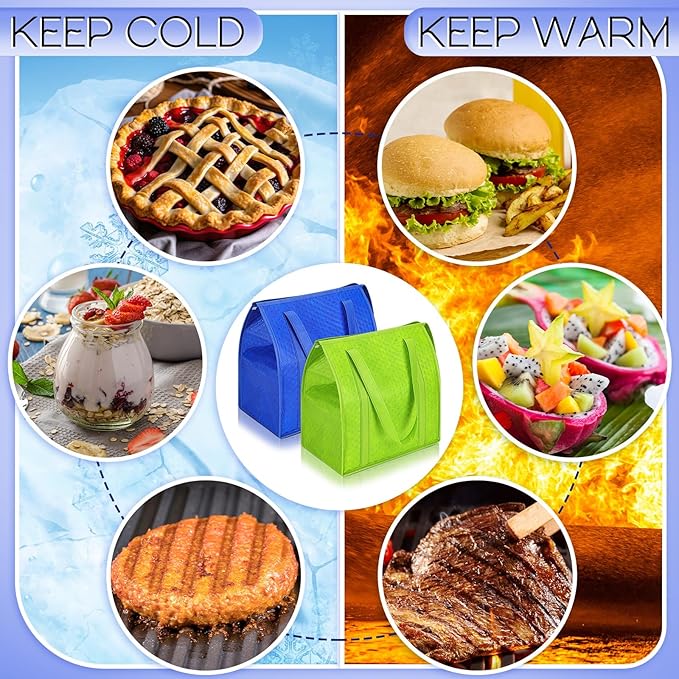 10 Pack Large Insulated Grocery Bags Reusable Shopping Bags with Zippered Top 13 x 12 x 7 Inch Thermal Cooler Totes Bulk with Handles for Hot Cold Food Delivery Refrigerator(Green, Blue)