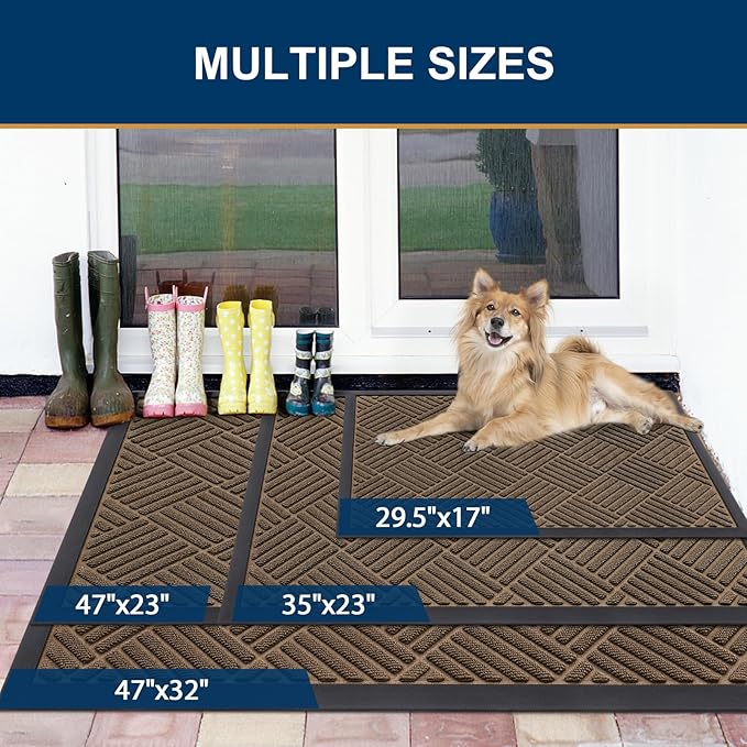 Smiry Front Door Mat Outside Entrance, Heavy Duty Outdoor Indoor Natural Rubber Doormat, Non Slip, Trap Dirt and Moisture, Easy Clean, Low Profile Patio Porch Entryway Mat, 59x20, Brown