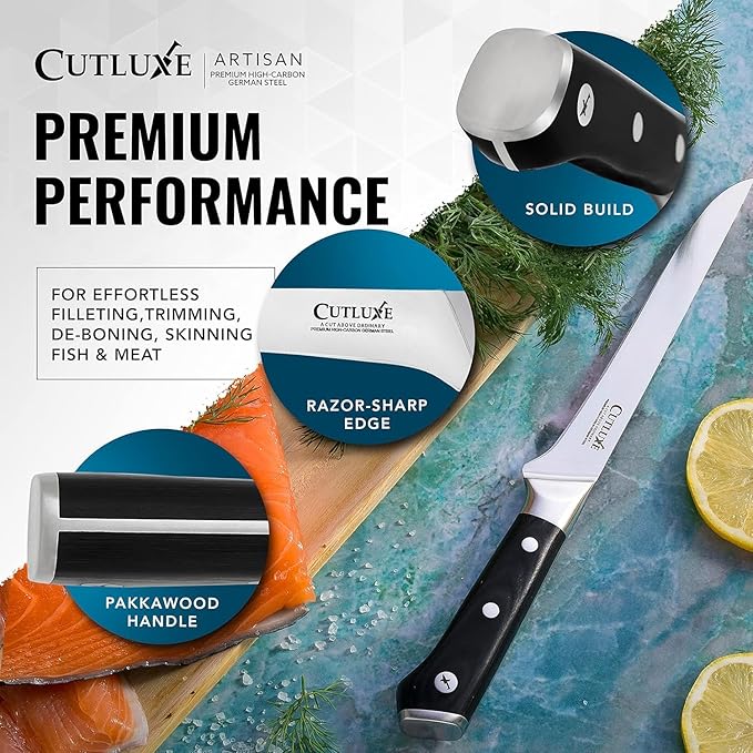 Cutluxe Carving Knife Set for BBQ & Brisket – Razor Sharp German Steel Slicing and Boning Knife for Meat Cutting, Full Tang & Ergonomic Handle, Grilling Gifts for Men – Artisan Series