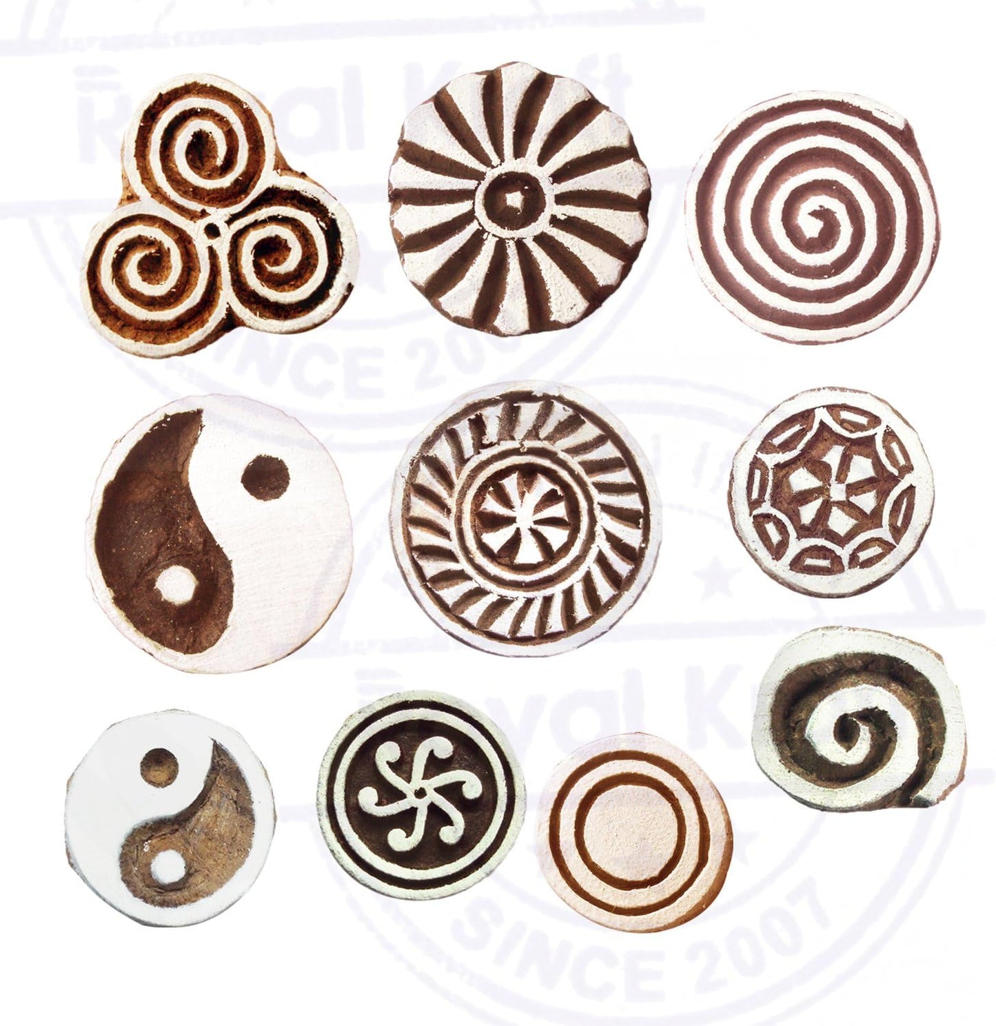 Textile Wood Blocks Original Small Round Shape Printing Stamps (Set of 10) Htag2152
