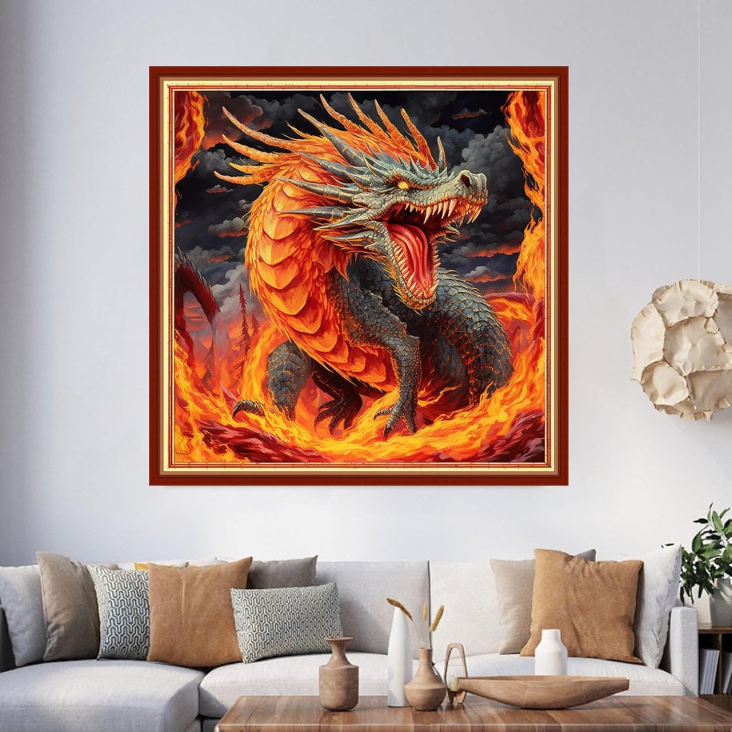 Foxhool Beginners Cross Stitch Kits Stamped Full Range of Embroidery Kits for Adults DIY Cross Stitches kit Embroidery Patterns for Needlepoint kit-Fiery Dragon 17.7x17.7 inch