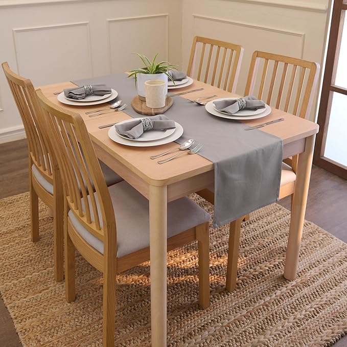 Encasa XO Table Runner 13"x59" Long | Cotton Canvas Fabric | Grey Solid Color | Machine Washable & Durable