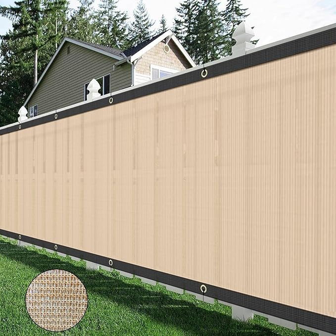 AYOHA 4' x 107' Privacy Fence Screen Fabric Mesh Shade Net Cover, Heavy Duty 160 GSM Privacy Barrier for Chain Link Fence, 90% Privacy Blockage, Excellent Airflow, Cable Zip Ties Included, Beige