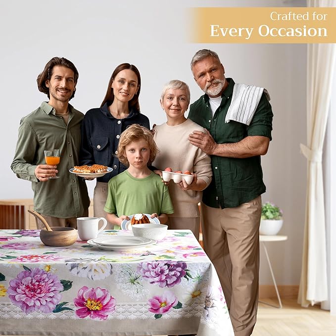 Maison d' Hermine Table Cloth Rectangle Table 100% Cotton 60 x 90 Inches Tablecloth Reusable Decorative Everyday Use for Dining Room, Farmhouse, Home, Party, Festive & Wedding Spring Summer - Pivoine