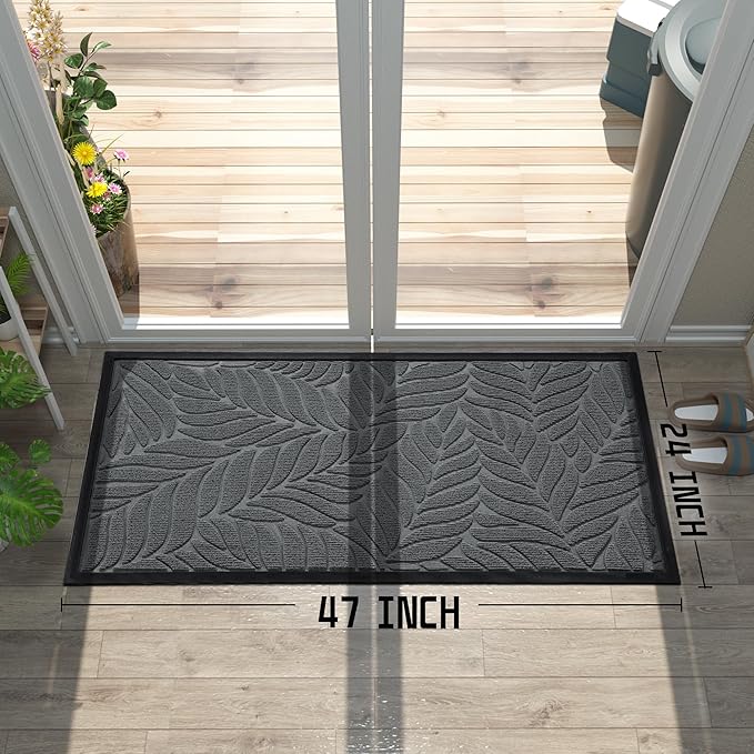 Yimobra 47x24 Large Door Mat Outdoor Indoor, All-Season Waterproof Door Mat Outside Entrance, All-Weather Non-Slip Outside Doormat for Garage Patio Entryway, Grey