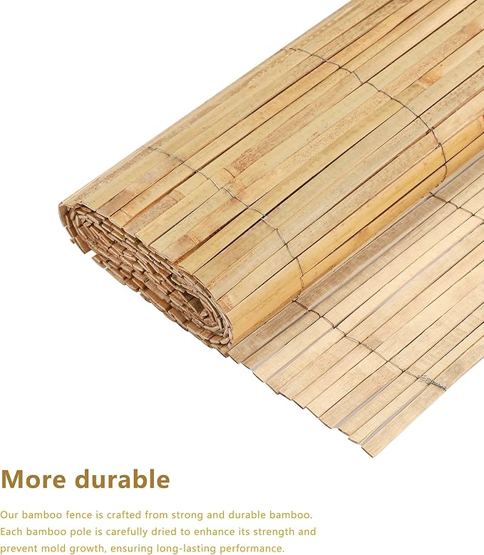 Bamboo Privacy Fence Roll 6ft x 13ft, Natural Bamboo Slat Screening Panels for Outdoor Garden, Yard, Patio, Balcony Privacy Screen