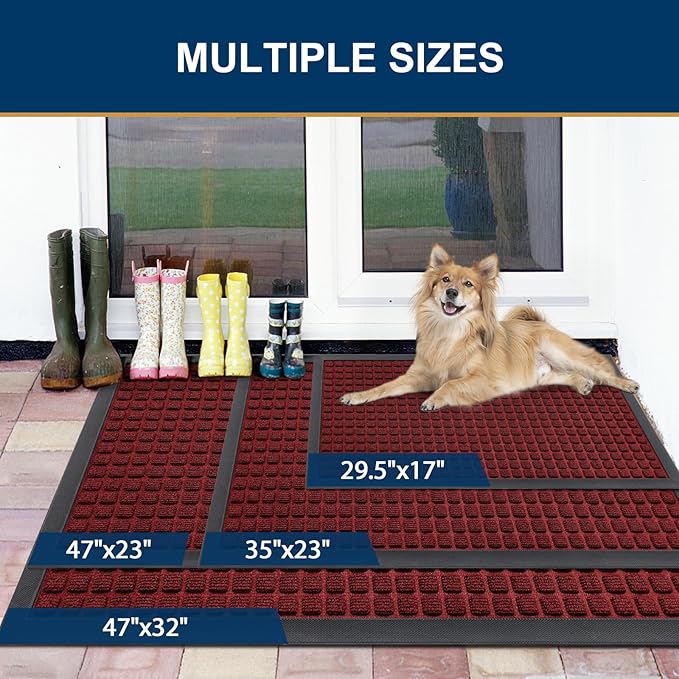Smiry Front Door Mat Outside Entrance, Heavy Duty Natural Rubber Doormat, Non Slip, Trap Dirt and Moisture, Easy Clean, Low Profile Welcome Floor Mats for Indoor Outdoor Entry, 59x23 Inch, Red