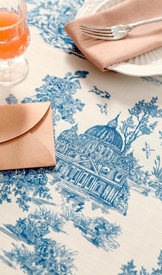 patdrea Designer Small Square Cyan Tablecloth,Vintage Linen with Ancient Castle and Manor Pattern Tablecloths,Table Cover Cloth Decor for Kitchen Dining Christmas,Thanksgiving,55"x55"-Lucerne a