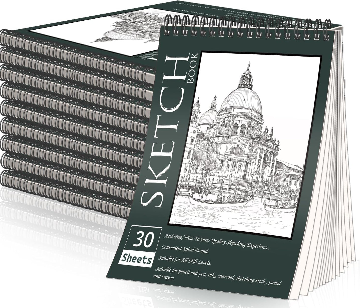 OSIMIG 10 Pack Sketch Books - 8.5" x 11", Top Spiral Bound Sketch Pad, 300 Sheet Total (68lb/100gsm), Drawing Paper Pad, Sketchbooks for Kids & Adults