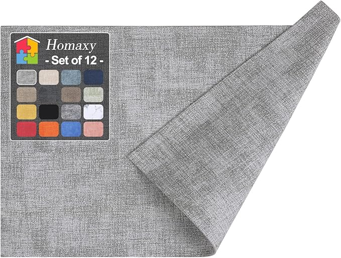 Homaxy Faux Leather Heat Resistant Placemats for Dining Table Set of 12, Waterproof Wipeable Washable PU Table Mats, Easy to Clean Anti-Slip Place Mats, 11.8" x 17", Light Grey
