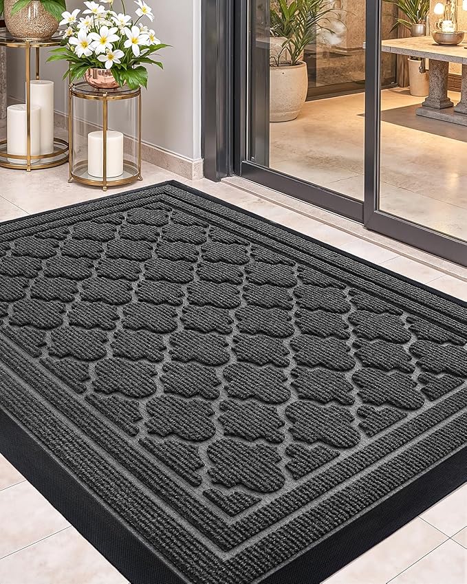 Color&Geometry Front Door Mat Outside Entrance, Heavy Duty Non Slip Low Profile Doormat for Entryway, Trap Dirt and Moisture Welcome Mats All-Weather, Easy Clean, Patio, Garage, 24"x36" Grey
