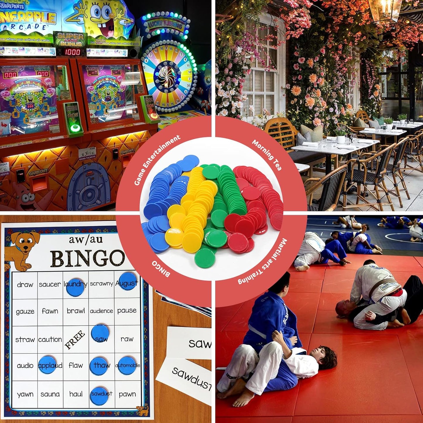 Set of 100 Opaque Plastic Learning Counters Mini Poker Chips Game Tokens with Storage Box (Mediumvioletred+Lawngreen+Deepsky Blue+Orange, 1 Inch)