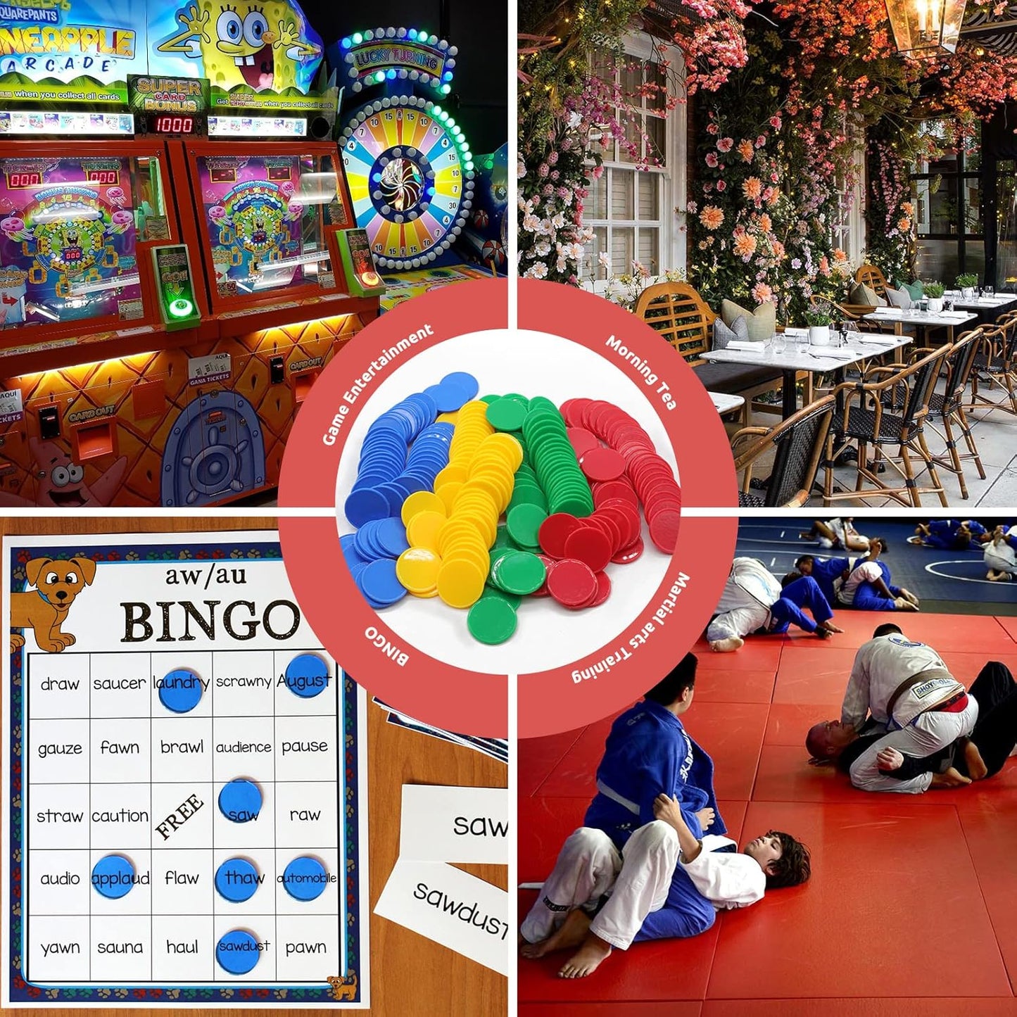 Set of 100 Opaque Plastic Learning Counters Mini Poker Chips Game Tokens with Storage Box (Red+Yellow+RoyalBlue+Green, 1.58 Inch)