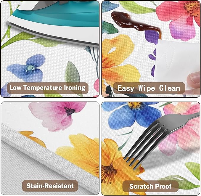 Spring Summer Floral Round Fitted Tablecloth with Elastic Watercolor Flower Outdoor Circle Table Cloth for 40-44" Tables Colorful Stretch Waterproof Washable Table Cover for Picnic Dining Party Decor