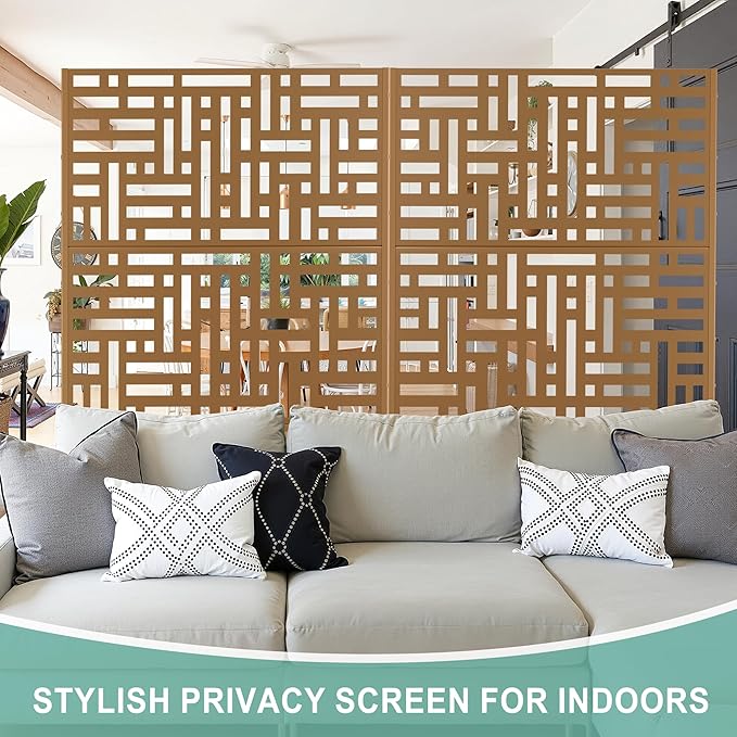 Metal Privacy Screen for Outdoor & Indoor Use, Free Standing Privacy Screen for Patio Garden Pool, 72" H x 47" W Decoative Privacy Panels, Weather Resistant, Easy Assembly (Brown Helen Street)