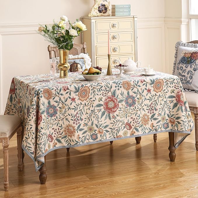 Designer Vintage Linen Rectangle Tablecloth,William Morris Floral Table Cloth with Colorful Pattern,Decor Table Cover for Kitchen,Dining,Thanksgiving,Christmas,55"*79"-Flowershadow a