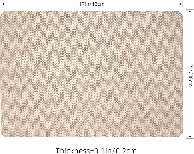 Faux Leather Placemats Set of 6 – 17x12 Inch Vinyl Table Mats, Heat Resistant, Non Slip, Wipeable & Washable, Easy to Clean Dining Table Decor for Kitchen & Dining Room（Light Taupe）