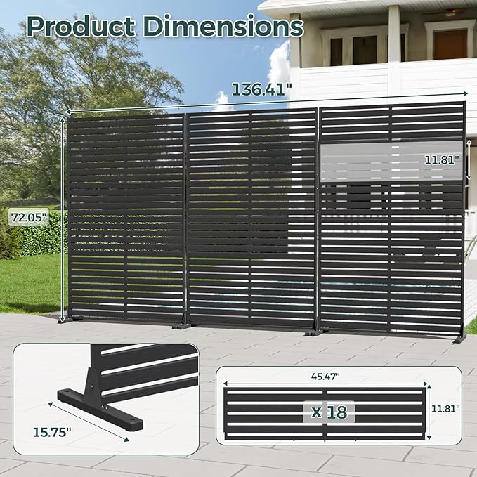 Privacy Fence Screen Outdoor Freestanding Privacy Panel, 72" H×47" W HDPE Decorative Panels with Stand, Room/Garden Divider, Outdoor Privacy Screen for Patio,Deck, Balcony, Pool