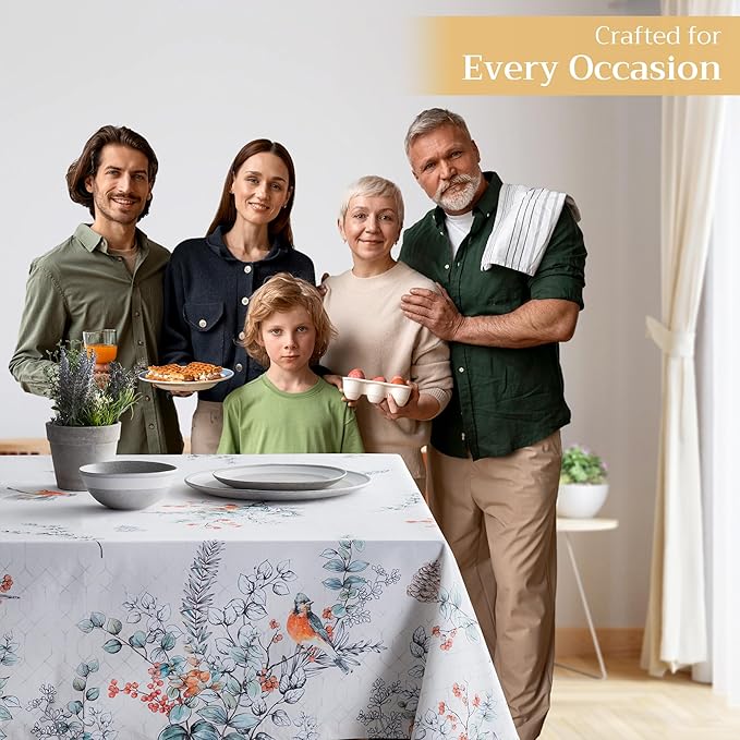 Maison d' Hermine Table Cloth Rectangle Table 100% Cotton 60 x 108 Inches Fall Tablecloth Reusable Everyday Use for Thanksgiving Christmas Decorations Dining Farmhouse Party (Whitish Shabby Chique)