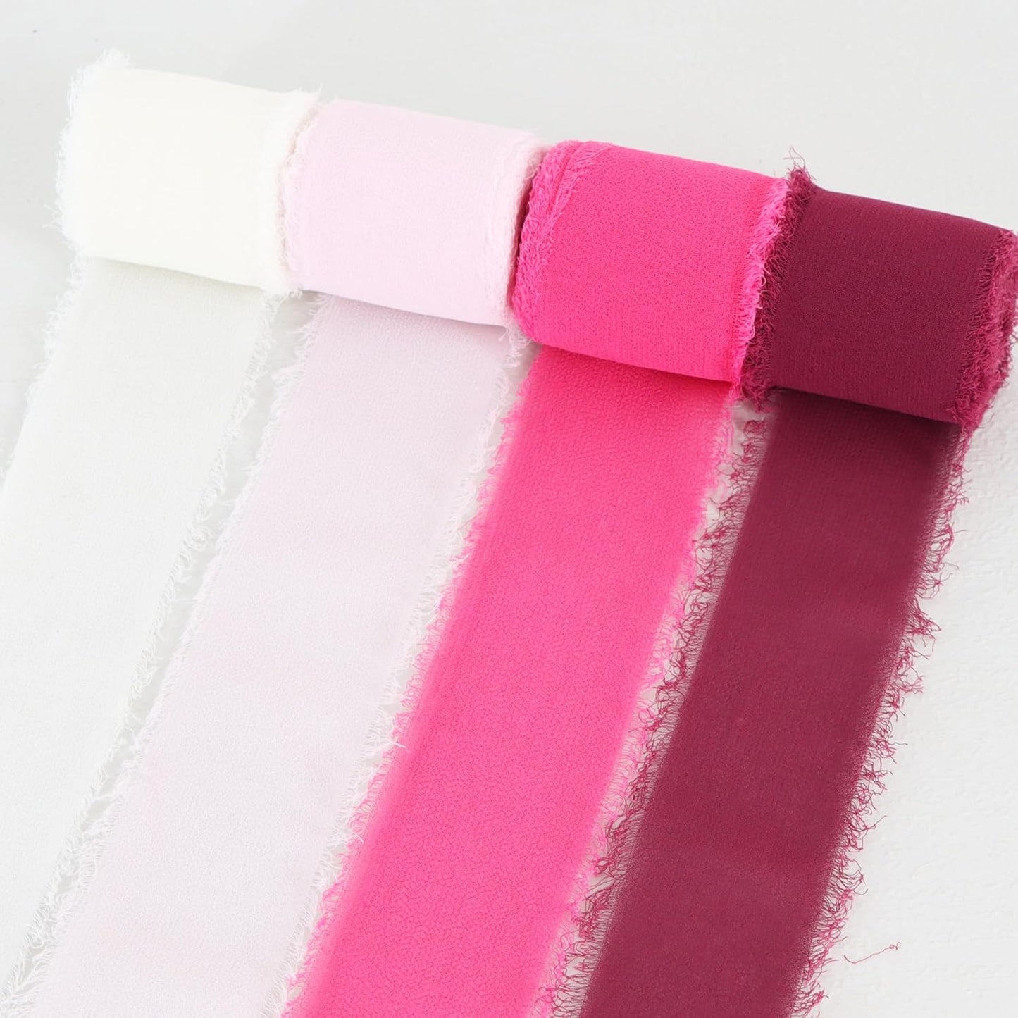 TONIFUL 4 Rolls Hot Pink Chiffon Ribbon Set 1 1/2 Inch 5.5 Yards Silk Fabric for Gift Wrapping, Wedding Party Decoration, Flower Bouquet, Bows Making, DIY Crafts