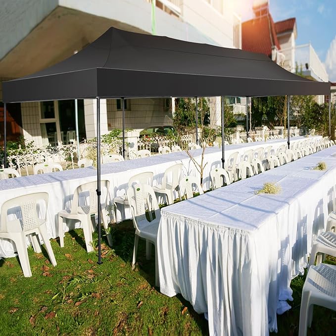 COBIZI 10x30 Pop up Canopy Tent 10x30 Canopy No Sidewall Waterproof Heavy Duty Commercial for Parties Outdoor Garden Gazebo Tent, Carry Bag with Wheel(10x30ft No Sidewalls, Black)