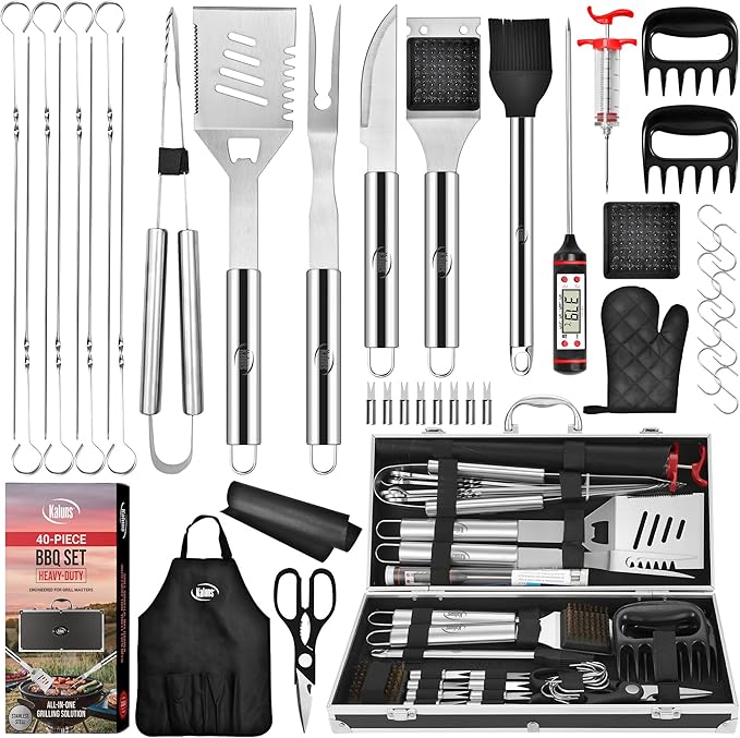Kaluns BBQ Accessories, Complete Grill Set Dad Gifts for Christamas, 40 Pcs Premium Heavy Duty Stainless Steel Barbecue Grill Accessories for Outdoor Grill Gifts for Men Dad