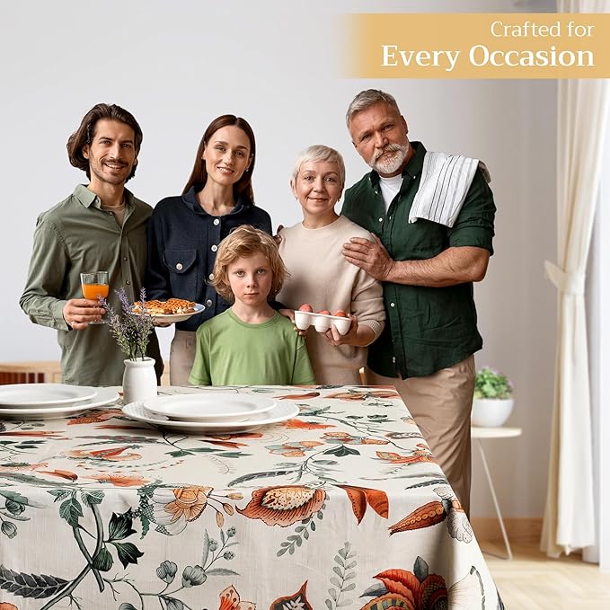 Maison d' Hermine Table Cloth Square Table 100% Cotton 60 x 60 Inches Fall Tablecloth Reusable Everyday Use for Thanksgiving Christmas Decorations Dining Farmhouse Party (Dalida)