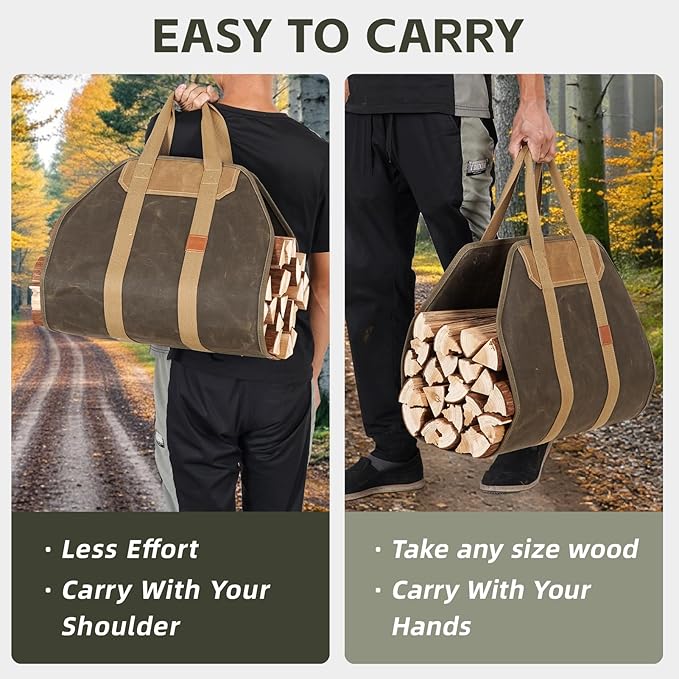 1MORE Firewood Carrier - Wood Carrier for Firewood,Log Carrier for Firewood Tote Bag, 40"X19" Canvas Firewood Carrier, Water Resistant Log Tote Wood Carrying Bag With Handles,Fireplace Tools.Green