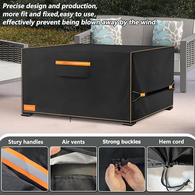 Fire Pit Cover,Outdoor Heavy Duty 600D 100% Waterproof Fire Pit Cover Rectangular,Weatherproof Firepit Covers Rectangle 44" L x 28" W x 24" H,Black