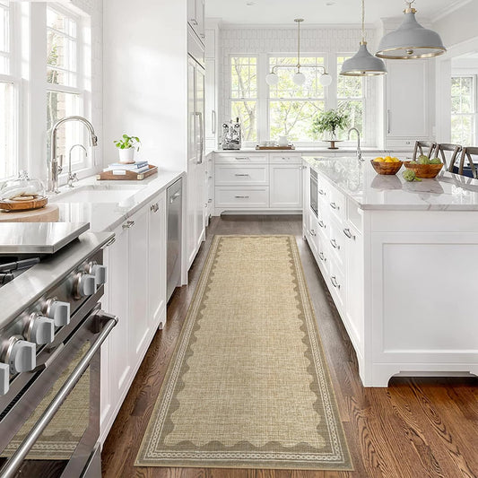 Scalloped Rug 2.5x8 Runners for Hallways, Solid Jute Runner Rug Non Slip Scalloped Bath Runner, Washable Rugs for Bedroom Girls, Rugs for Kitchen Floor Soft Dorm Nursery Carpet for Bedside