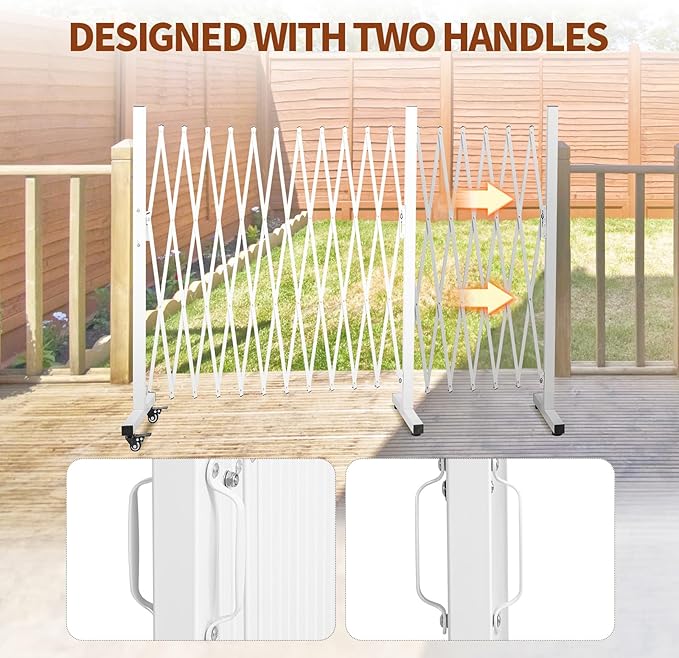 Aluminum Expandable Garden Fence, Portable Barricade Gate with Casters, Expansion Size 201×15.2×40.6 inches, Adjustable Flexible Fence Mobile Barricade Safety Barrier