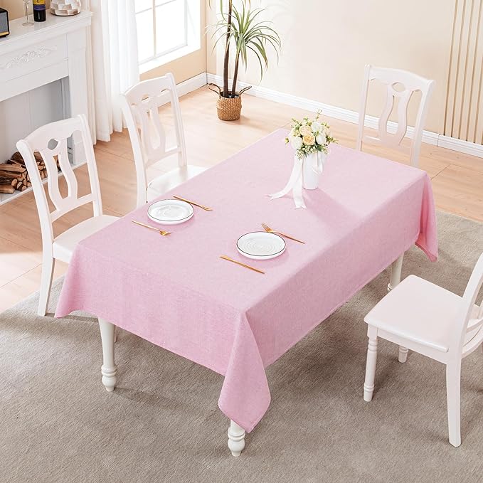 BALCONY & FALCON Rectangle Tablecloth Washable Wrinkle Resistant and Water Proof Table Cloth Decorative Linen Fabric Tablecloths for Dining Parties Kitchen Wedding and Outdoor Use (Light Pink, 57x85)