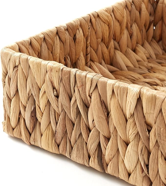 Casafield Set of 2 Bathroom Storage Baskets, Natural - Water Hyacinth, 15.75" W x 11.25" D x 3.25" H, Woven Toilet Tank Topper Bins for Organizing Tissues, Toilet Paper, Toiletries, Shelves