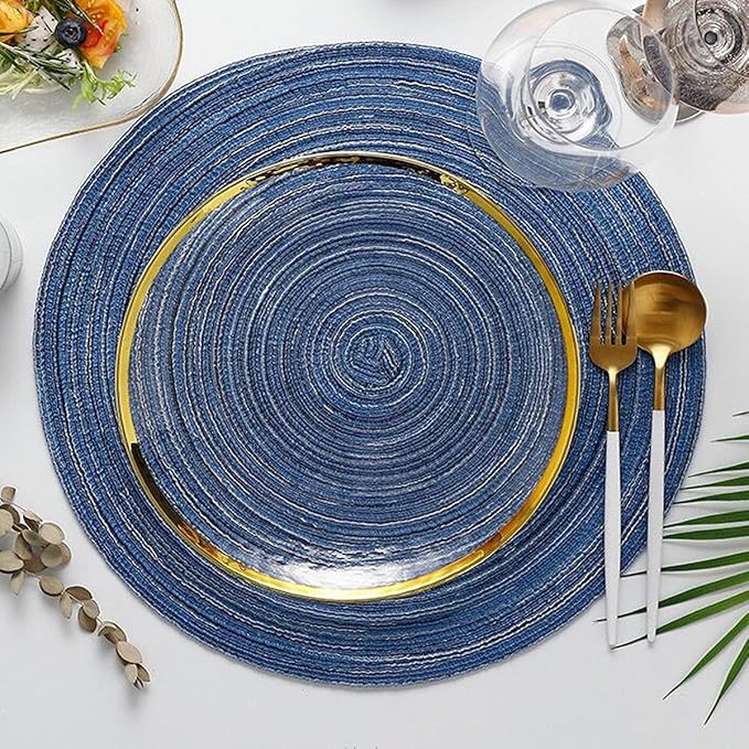 PIGCHCY Round Placemats Set of 8 Round Table Placemats Braided Cotton Place Mats 15 inch for Kitchen Dining Table Holiday Party (Blue)