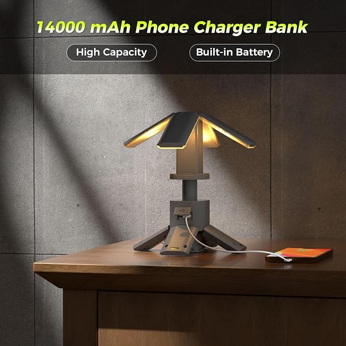 Telescopic Camping Lights with Remote Control,14000 mAh Rechargeable,6000LM Led Lanterns with Memory Function, Dimmable Magnetic Job Work Light,Tent Lamp,Portable Power Supply IPX5 (Space Gray)