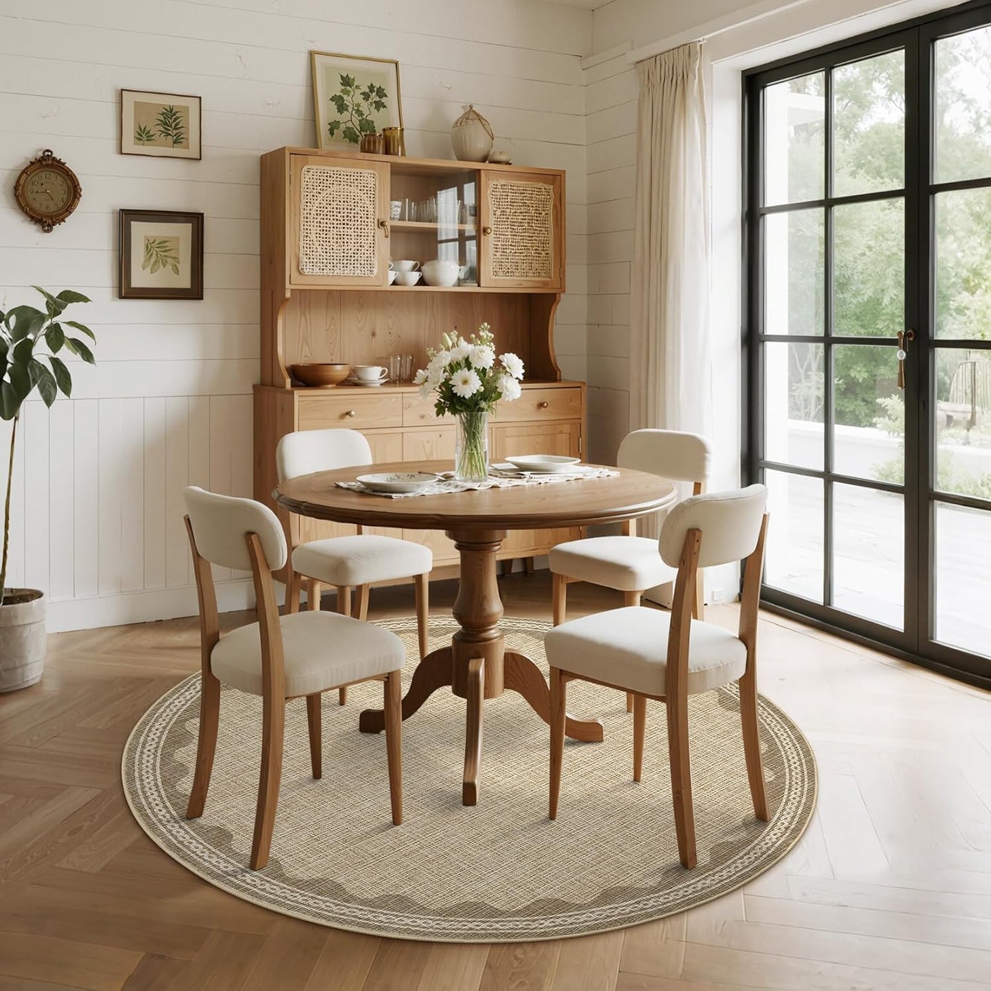 Scalloped Round Rug 4ft, Small Area Rugs Solid JuteRug for Bedroom Girls, Washable Rugs for Living Room, Non Slip Scalloped Round Bath Mat, Soft Dorm Nursery Carpet for Bedside