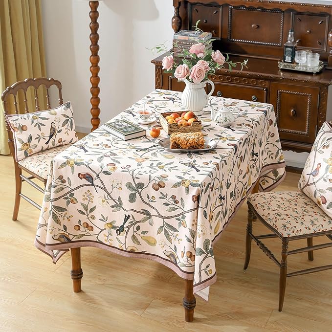 Linen Square Pink Tablecloth,Wrinkle Resistant French Vintage Tablecloth Print with Foral,Decor Table Cloth for Thanksgiving,Dining Room,Home,Kitchen 55" × 55"-Dewey A