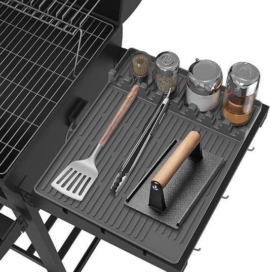Silicone Griddle Tools Mat for Blackstone - Large Silicone Spatula Mat with Drip Pad - Griddle Mats BBQ Grill Accessories - Side Shelf Mats Grill Pad for Blackstone Griddles Accessories（Gray）