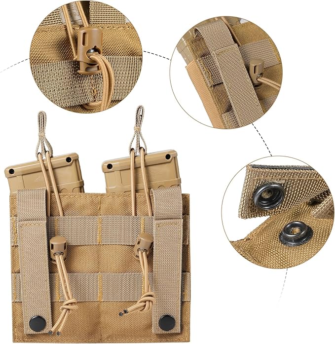 Open-Top Single/Double/Triple Molle Mag Pouch for 5.56mm M4 M16 AK AR Glock M1911 9mm Elastic Rifle Magazines Pistol Mag Pouches Holder Carrier with USA Flag Patch