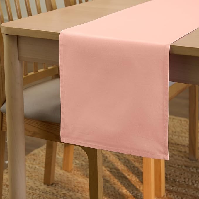 Encasa XO Table Runner 13"x91" Long | Cotton Canvas Fabric | Powder Pink Solid Color | Machine Washable & Durable