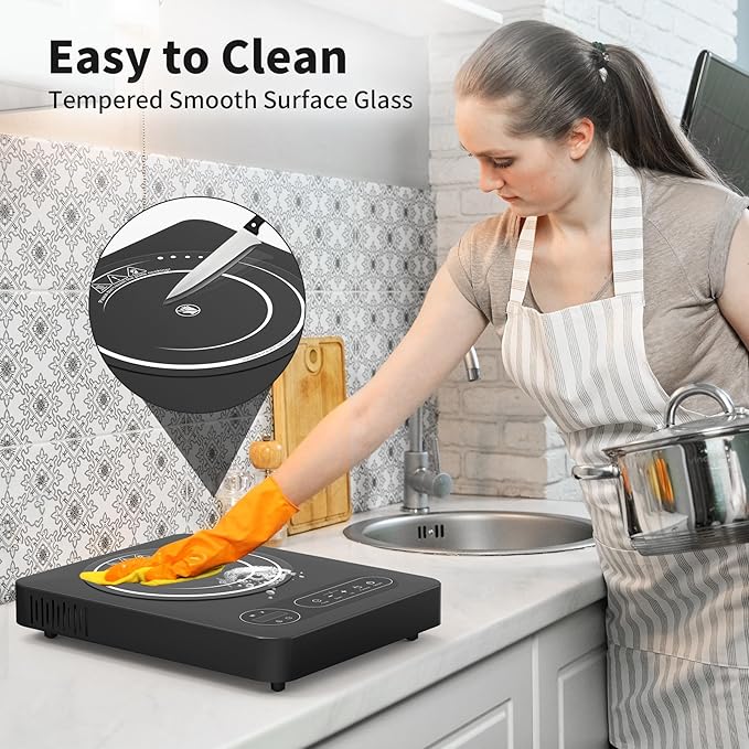 VBGK Single Burner Electric Cooktop,110V 1800W Electric Stove Top with LED Touch Control, 10 Power Levels, 4 hTimer, Safety Lock,Portable single burner cooktop