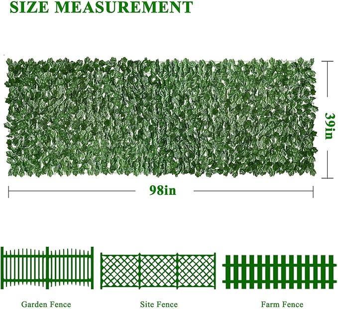 iCover Artificial Ivy Privacy Screen for Fence, 39x98in Strengthened Joint Prevent Leaves Falling Off, Faux Hedge Panels Greenery Vines, Decorative Fences for Outdoor Garden