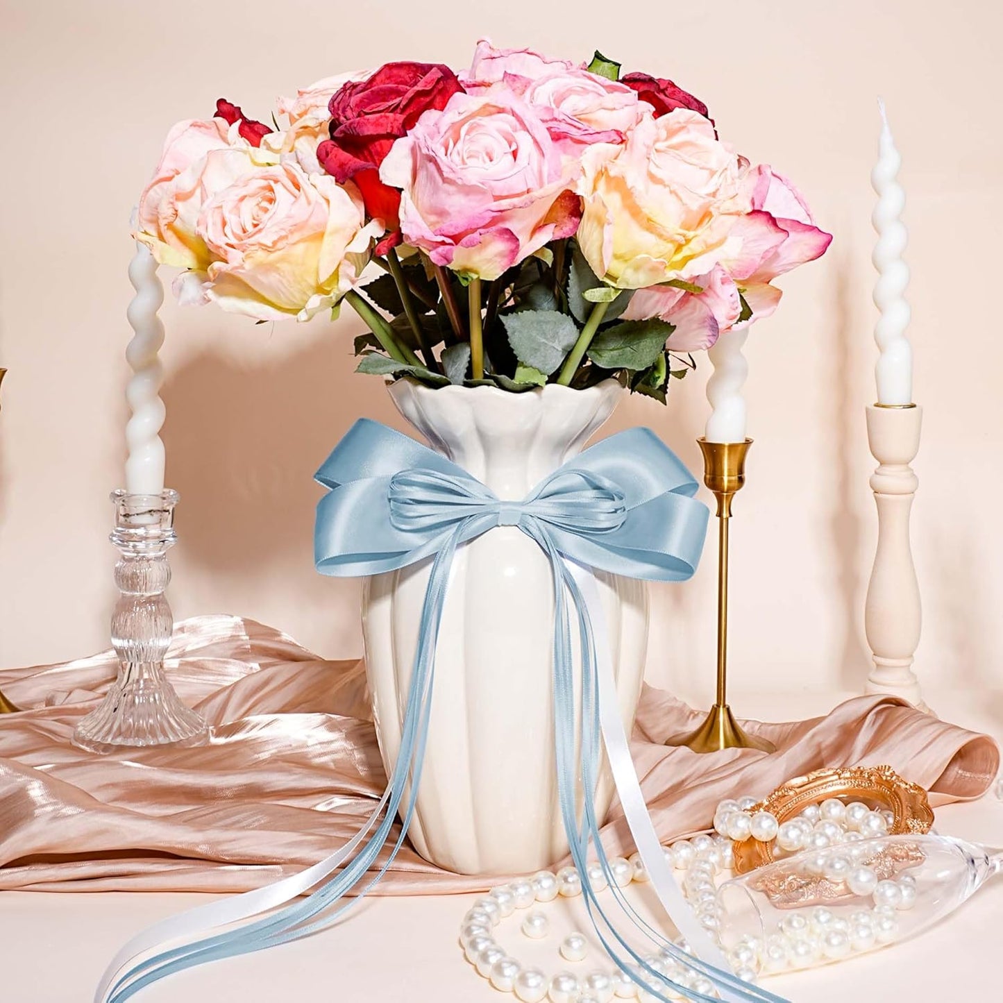 LaRibbons Light Blue Satin Ribbon 1/8 Inch 100 Yards Thin Luxury Double Faced Sky Blue Silk Ribbon for Flower Bouquet Crafts Gift Wrapping Wedding Babyshower Decoration