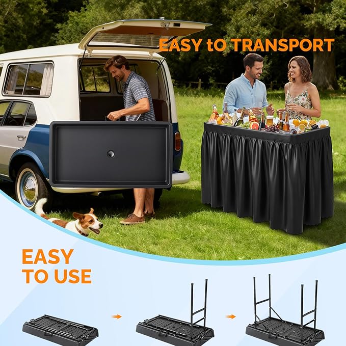 VINGLI 4FT Ice Table, Portasble Cooler Side Table with Removable Skirt, Patio Table, Indoor & Outdoor Bar for Events, Parties and Camping Black