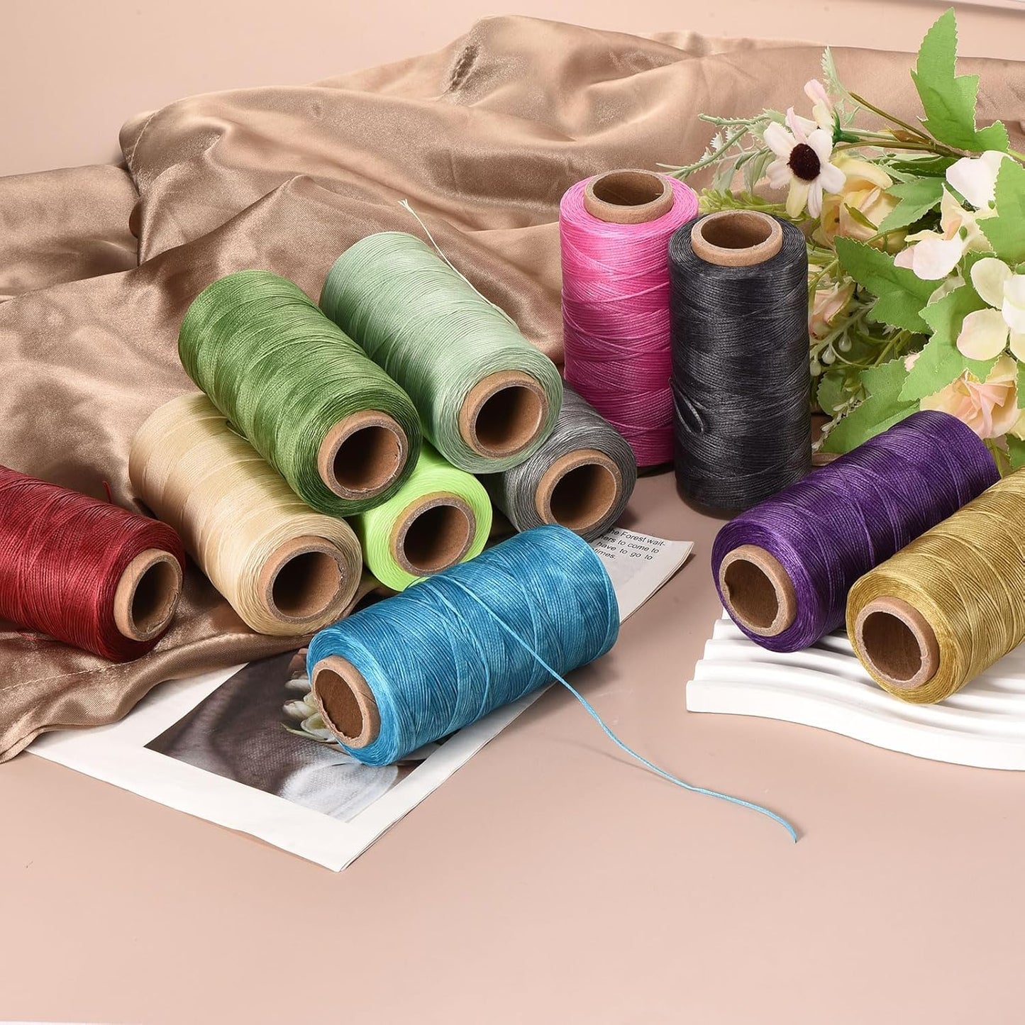 MECCANIXITY Waxed Thread,197 Yard 1mm 210D Flat Wax Thread Polyester Waxed String for Leather Sewing Hand Weaving Book Binding Home Decoration,Pink