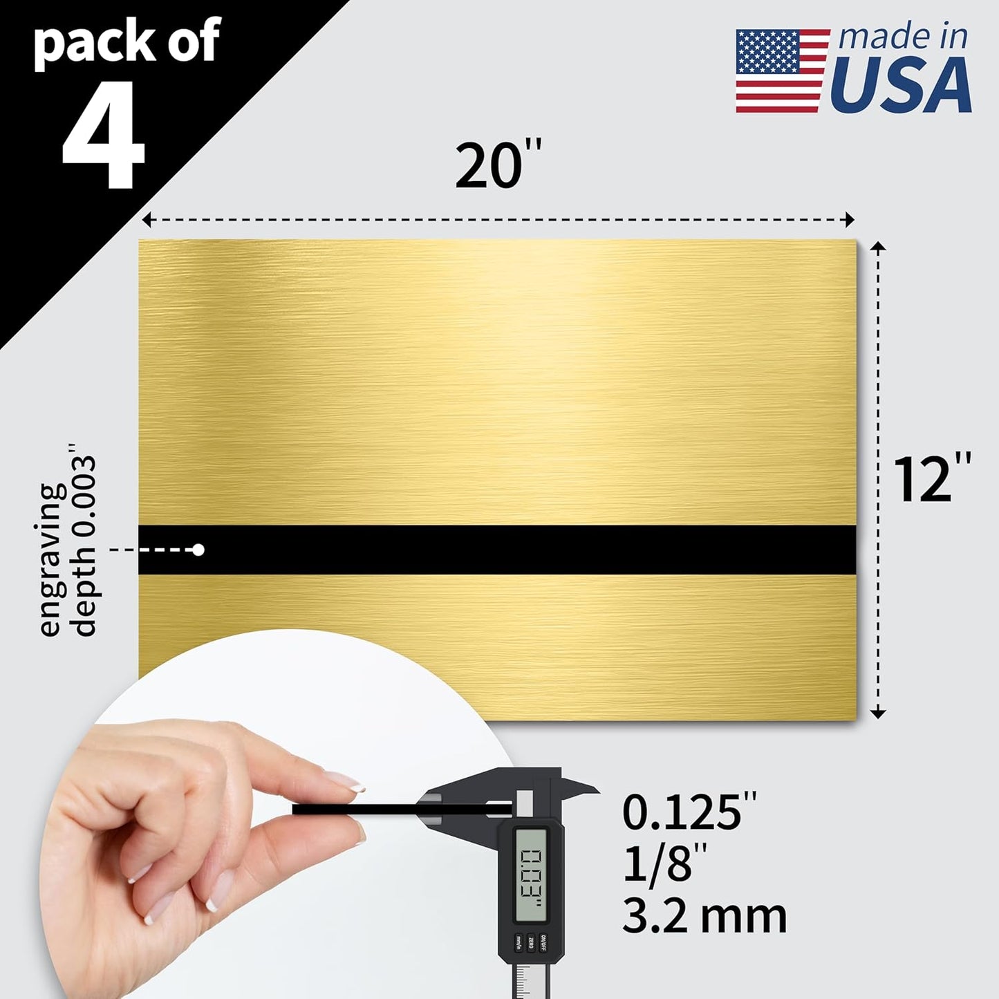 Trotec | Metallic Looking Acrylic Sheet | 12"x20"x1/8", 4 Pcs | Brushed Gold/Black | Metallic Finish - Scratch Resistant for Laser Engraving & Cutting,Printing,Glowforge,Name Plate | USA Made