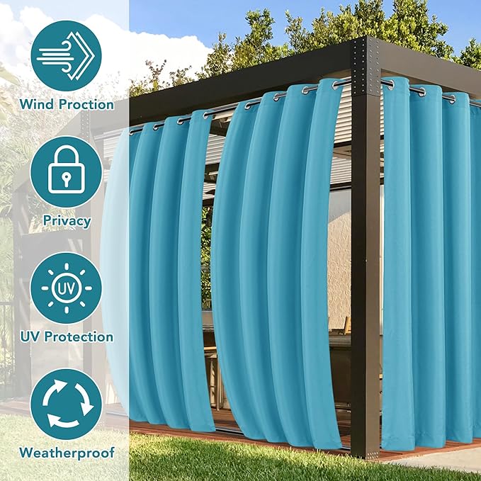 HolidayIdeas Gazebo Curtains Outdoor Waterproof 4 Panels-Windproof Weatherproof Privacy Outside Curtains-Grommet Top and Tab Bottom Drape for Patio, Porch, Pergola, Cabana, Backyard 54x95 Inch Teal